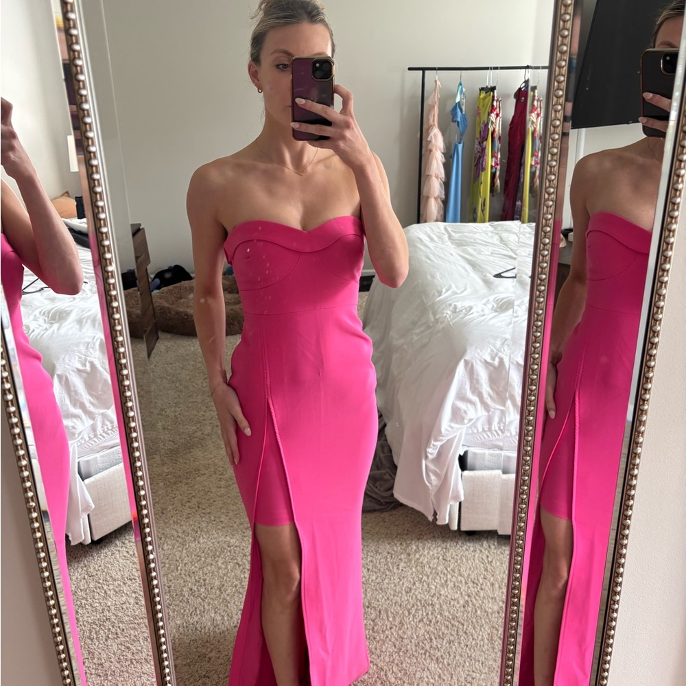 Likely Pink Strapless Sweetheart Gown with Slit